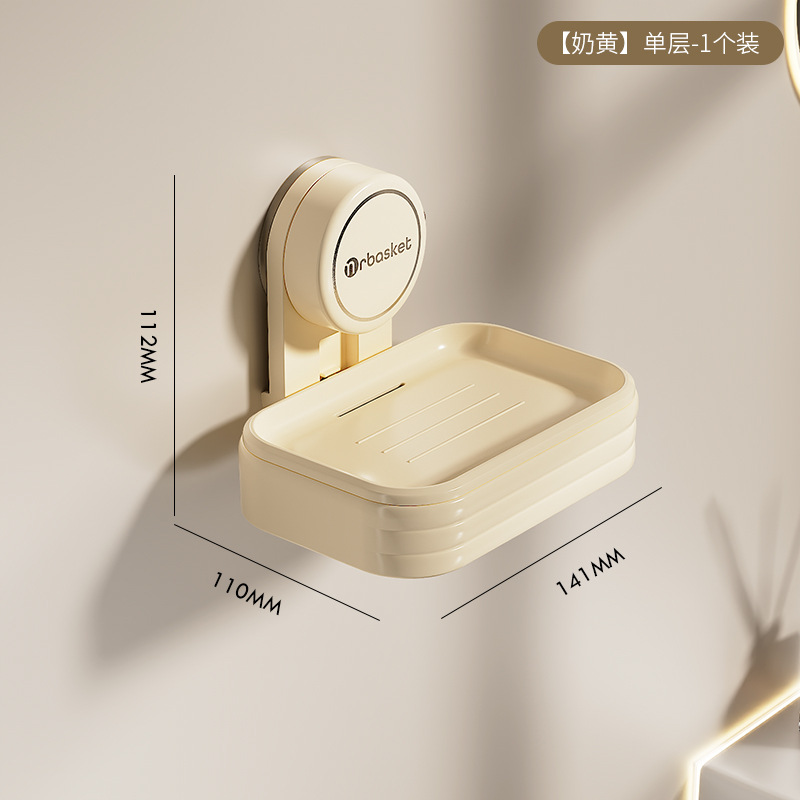 Caja de jabón ventosa sin perforación de doble estante de jabón para el baño 2024 nuevo tipo de caja de jabón de drenaje de pared