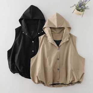 Actual Shot of 2025 New Artistic Pure Color Hooded Vest for Women, Casual Age-Reducing Versatile Cardigan Vest Sleeveless Top
