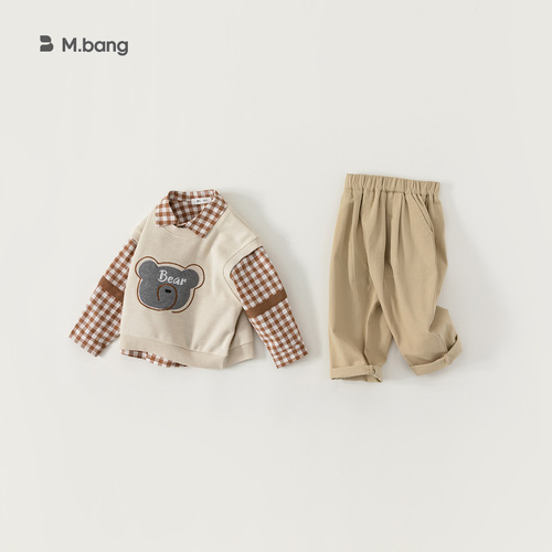 babycity Huzhou children's clothing Korean style bear vest three-piece set boys spring clothing boys and girls set CT83035
