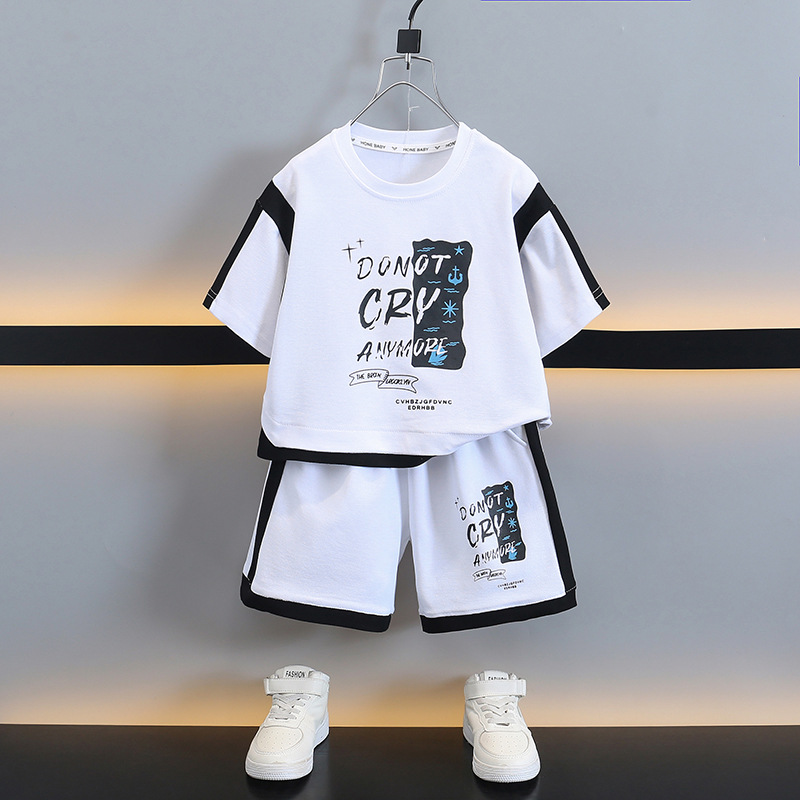 7351 Traje de verano guapo para niños, pantalones cortos de manga corta para bebés coreanos, traje de dos piezas deportivo de moda de verano