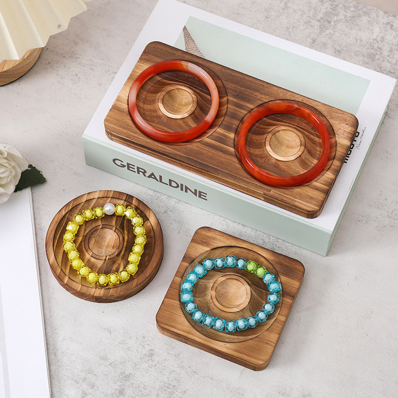 Placa de pulsera de madera maciza Placa de exhibición redonda con cuentas Pulsera Placa de almacenamiento de pulsera Paleta de almacenamiento de exhibición de joyería