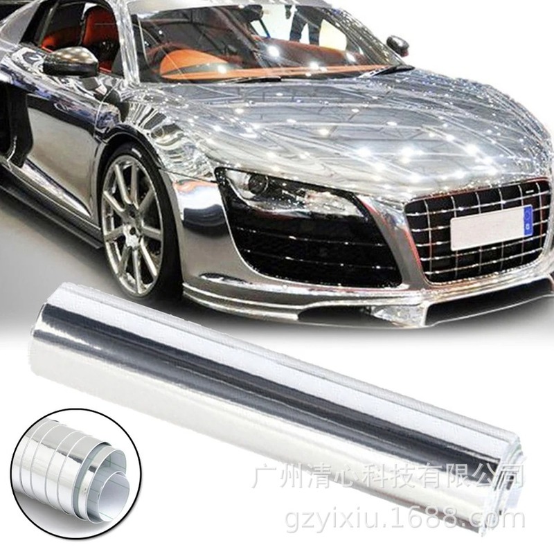 自己粘着 PVC 電気メッキシルバークロームミラービニール 20*152 センチメートル抗 UV 高粘着ステッカー車の装飾フィルム|undefined