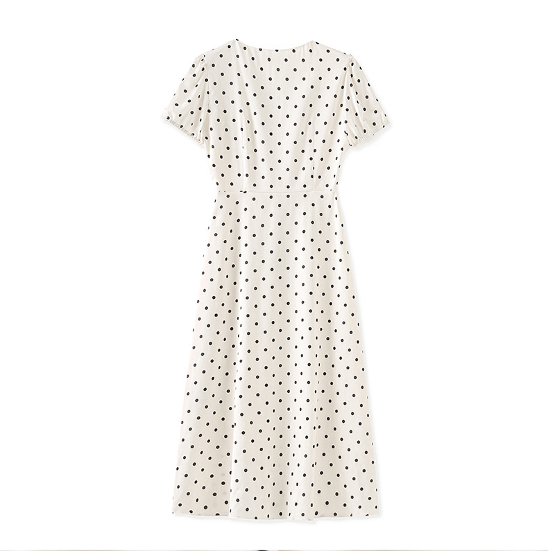 Váy maxi tay phồng chấm bi phong cách Pháp, chất liệu jacquard satin ren rủ — Màu mơ chi tiết 11
