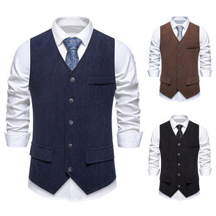 Foreign Trade Amazon 2025 Spring & Fall New Youth Waistcoat Men's Corduroy Fabric Retro Suit Vest M136