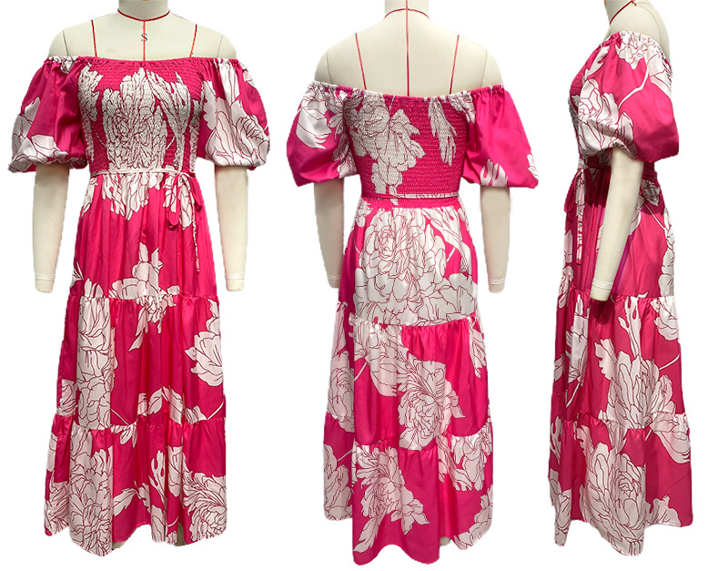 266g Weight Maxi Long Dress Dress Length Type Short Sleeve Sleeve Length Swing Dress Dresses Type Puff Sleeve Sleeve Type Polyester Fabric Type High Waist Waist Line Holiday, Daily Occasion Off Shoulder Neckline Slim Fit Type Flower Pattern Spring Season Women's Gender Printing Design Elegant, Pastoral Style Wholesale Women's Elegant Pastoral Printing Flower Holiday Daily Off Shoulder Short Sleeve Swing Dress 1