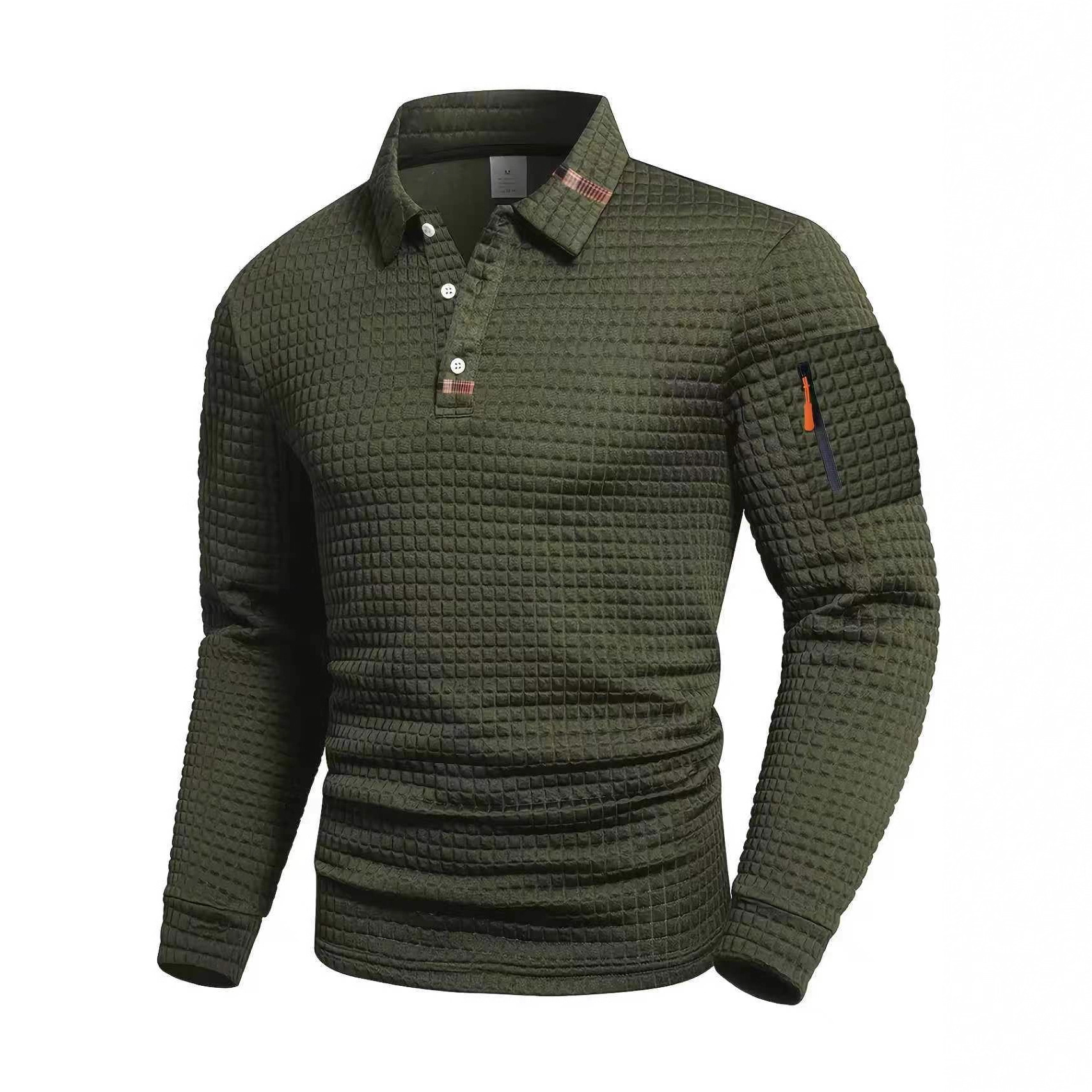Polo da uomo monocromo con colletto con cuciture e zip_voghion.com