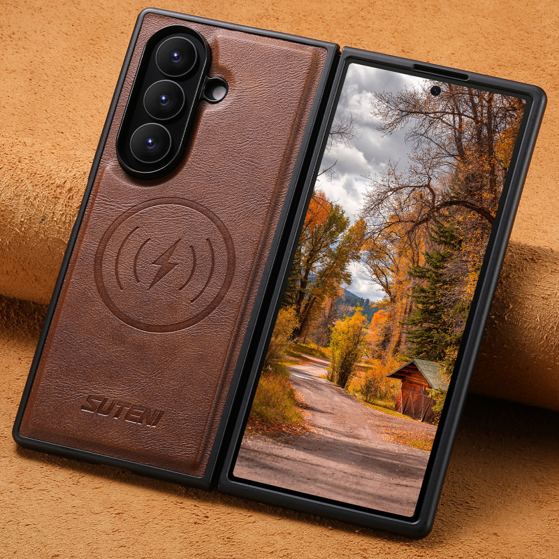 Suitable for Samsung Z Fold 7/6 Mobile Phone Case Galaxy Leather Case Wireless Charging Magsafe Car Magnetic Leather Case