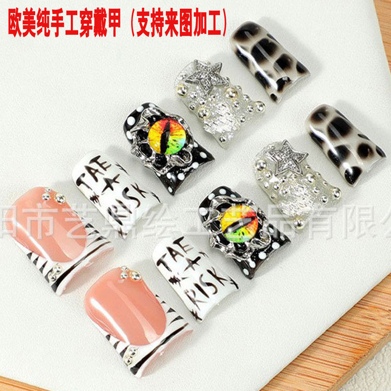 European and American Cross-Border Handmade Wearable Nails, Pure Handmade DIY Nail Art Wholesale, Leopard Print Letter Style, Detachable Fake Nails
