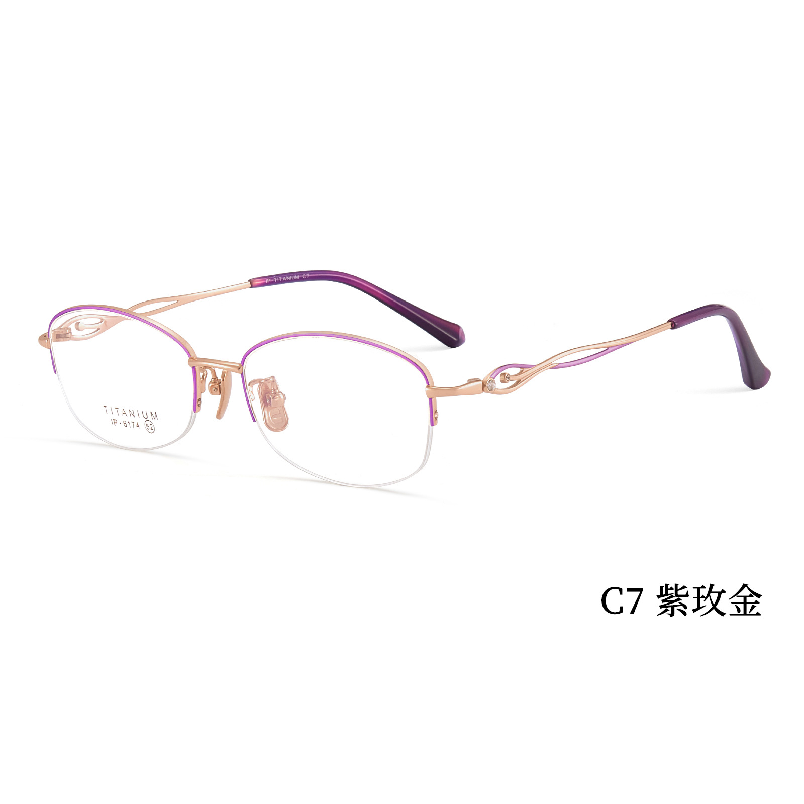 Encanto encantador medio marco de gafas de mujer de alta elasticidad piernas de titanio no sujetar la cara puede combinarse con viejas flores miopía Danyang al por mayor