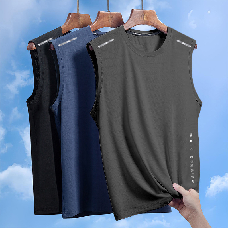 Private Exclusive Vest Men's Quick-Drying Sleeveless T-Shirt Ice Silk Sports Top Loose Running Short-Sleeved Training Fitness