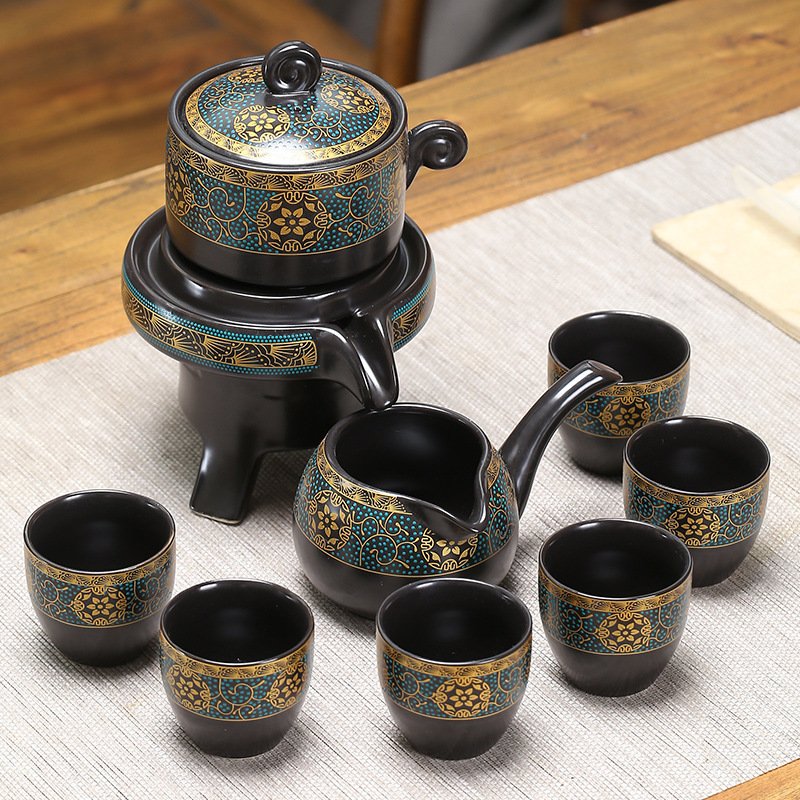 Automatic Lazy Person's Kung Fu Tea Set with Stone Grinder and Fragrant Tea Infuser, Ceramic Promotional Gift Tea Cup