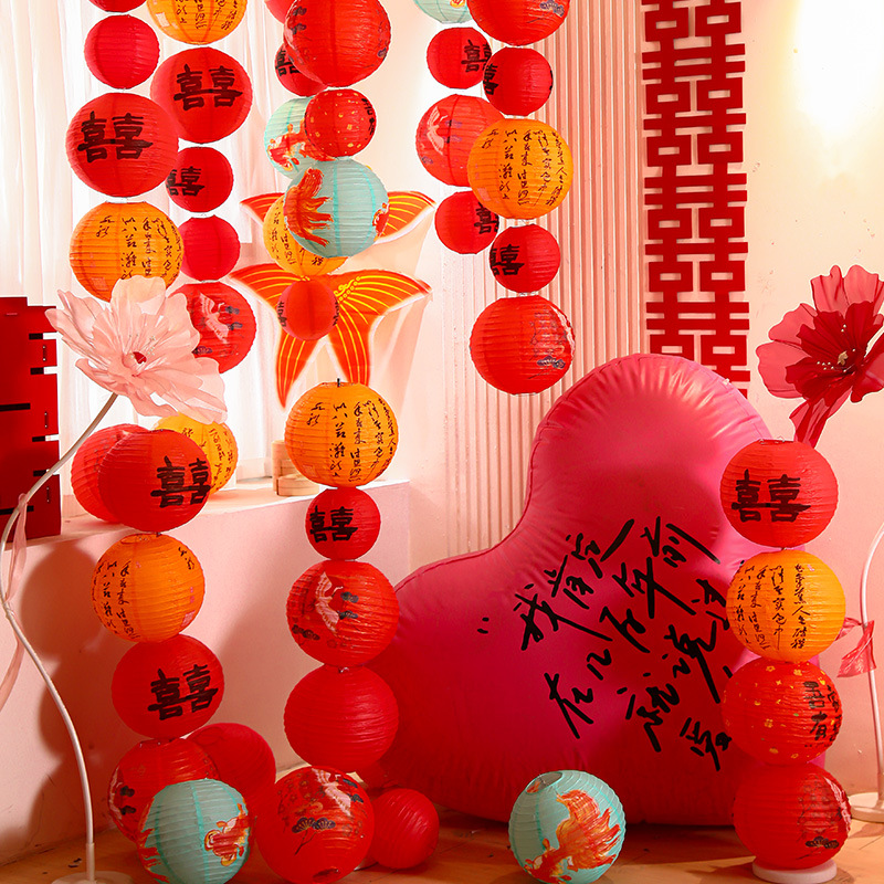 Boda palabra de boda linterna de papel cascada decoración de la sala de bodas traje de decoración de la mujer habitación de la habitación boda rojo hit escena