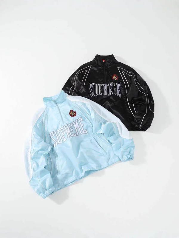 Sup Cross-Border Foreign Trade 26Ss Pullover Satin Embroidered Half-Zip Sweatshirt with Chest Logo, Unisex