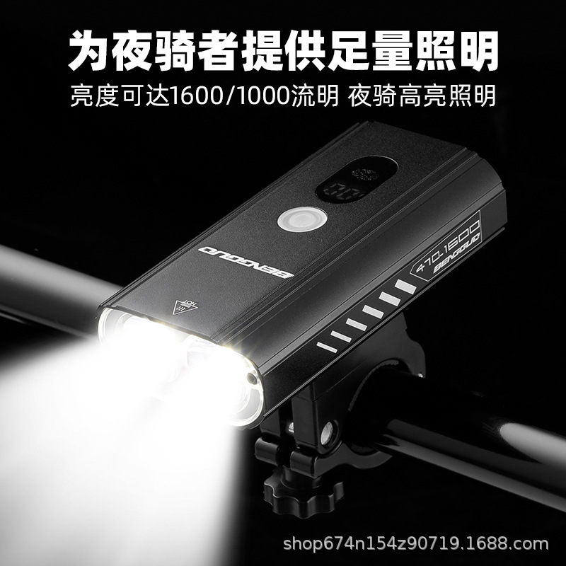 Luz de bicicleta USB recargable de aleación de aluminio resalte potencia de los faros pantalla digital conducción nocturna al aire libre equipo de luz de equitación inteligente