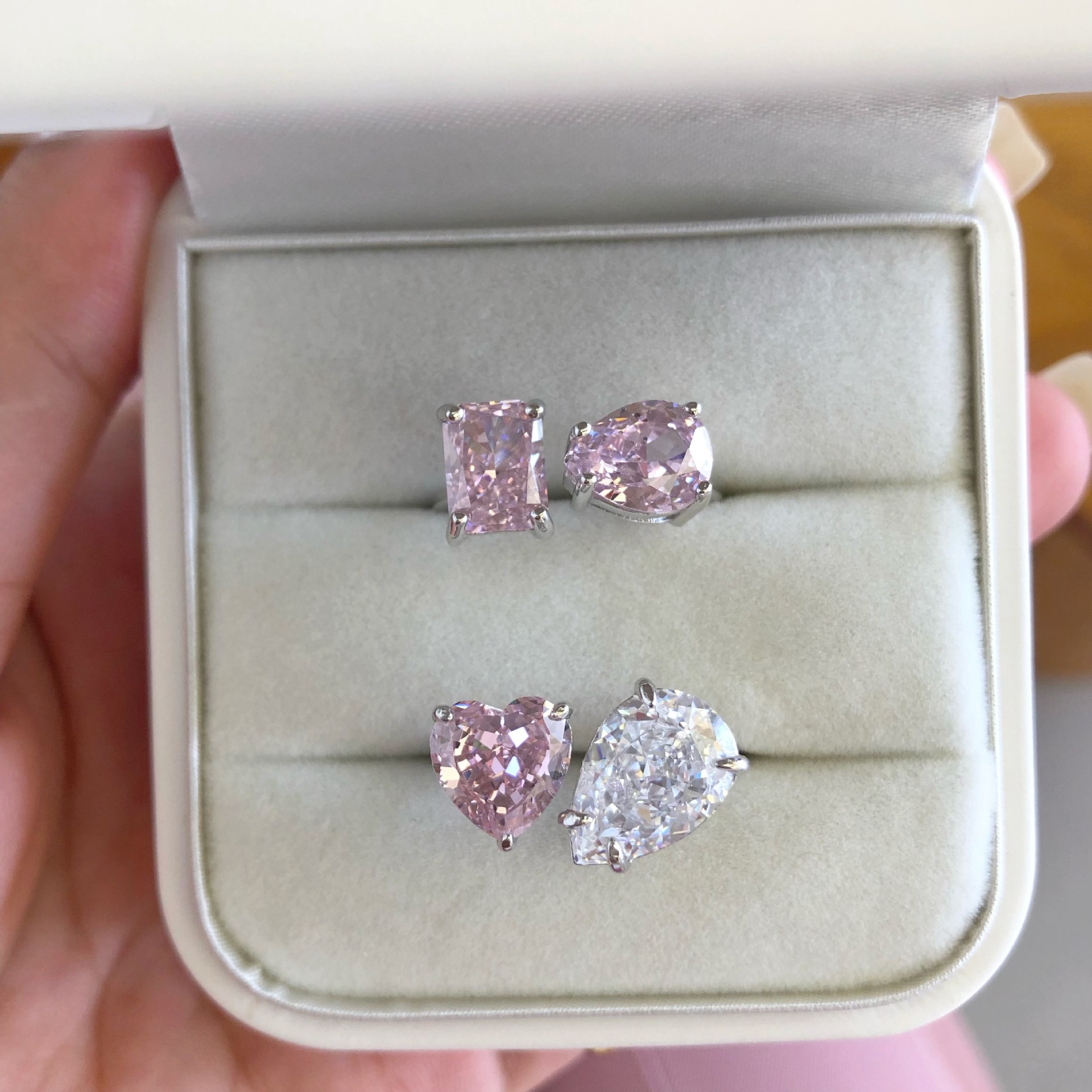 7g Weight Zircon Inlay Material Rings Classification 6, 8, 9 Ring Size 1 Piece Quantity Holiday, Daily Occasion 925 Sterling Silver Material U Shape, Water Droplets, Heart Shape Pattern Women's Gender Inlay Design IG Style, Shiny Style 925 Sterling Silver Zircon U Shape Water Droplets Heart Shape Rings 9