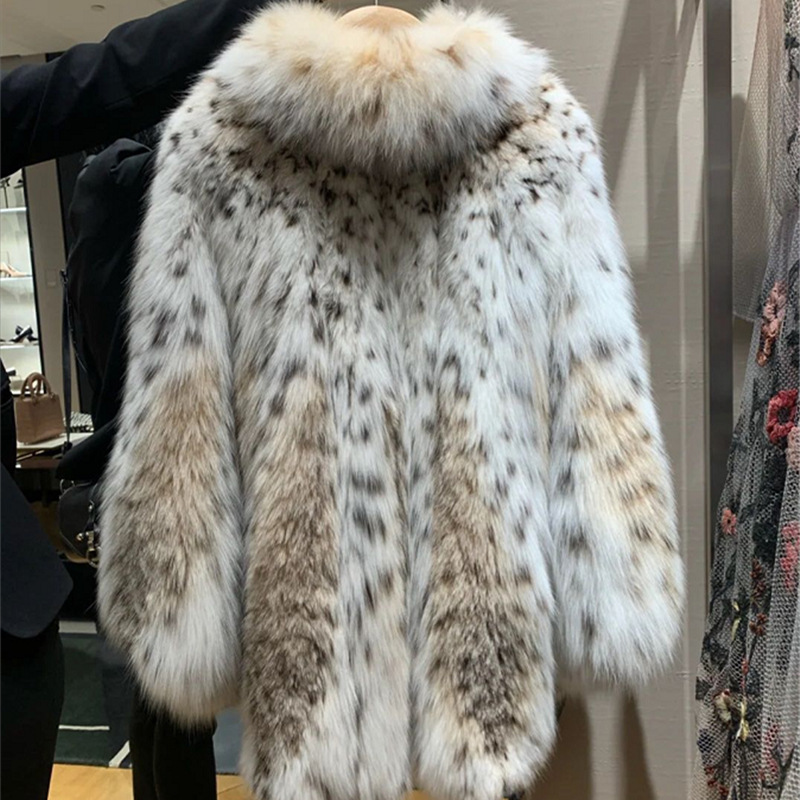 2026 Autumn and Winter New Style Imitation Fox Fur Coat for Women, Mid-Length Fashionable Leopard Print Young Style Fur Coat