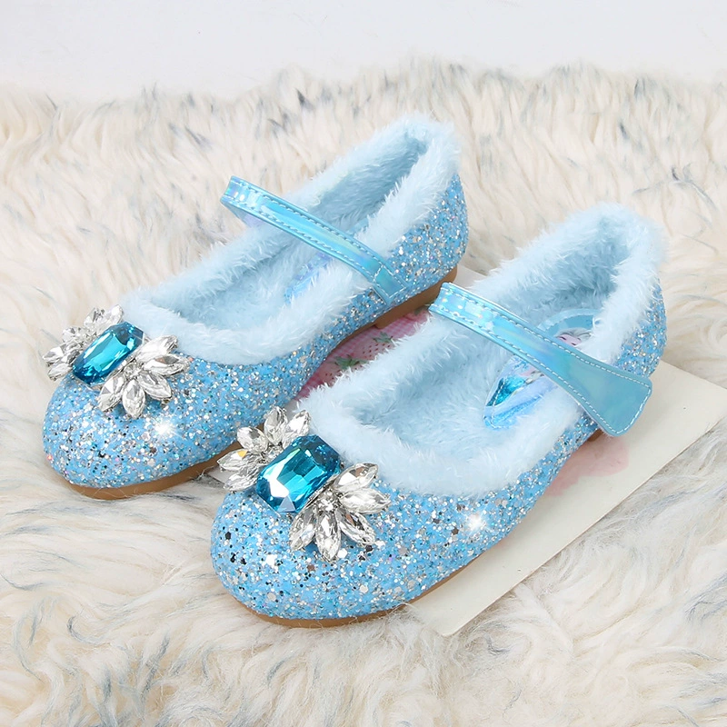Детская обувь Обувь принцессы для девочек Осенне-зимняя обувь Aisha Crystal Shoes Обувь на флисовой подкладке для девочек Маленькая кожаная обувь для маленьких девочек