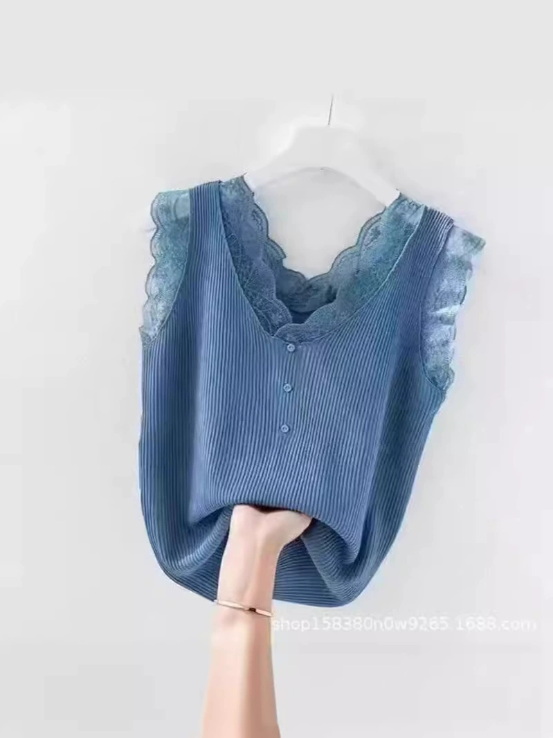 Шелковый кружевной топ без рукавов, кружевная кайма, размер плюс (L–4XL), западный стиль, утягивающий эффект