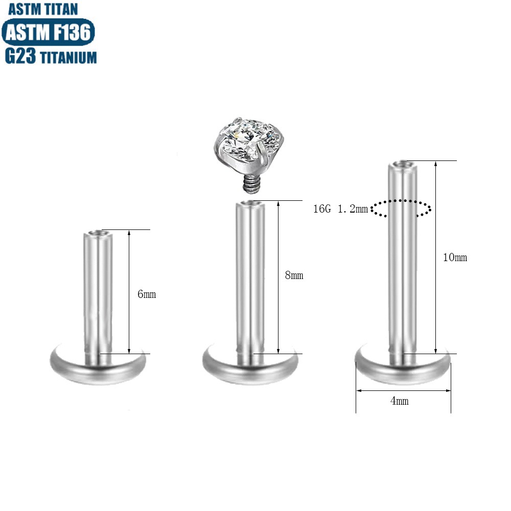 G23 Titanium Alloy Lip Stud with Zircon Gem Inner Spiral Threading Lip Ring Earring Body Piercing Jewelry detail image 7
