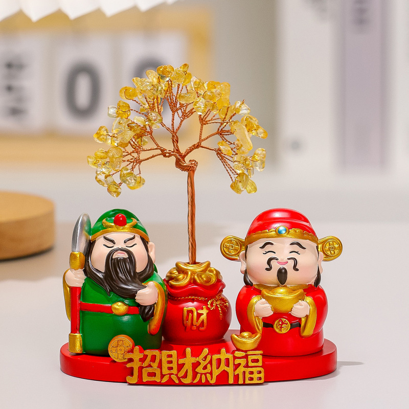 福喜神仙新中式树脂摆件聚宝盆天然黄水晶发财树客厅桌面装饰礼品|undefined