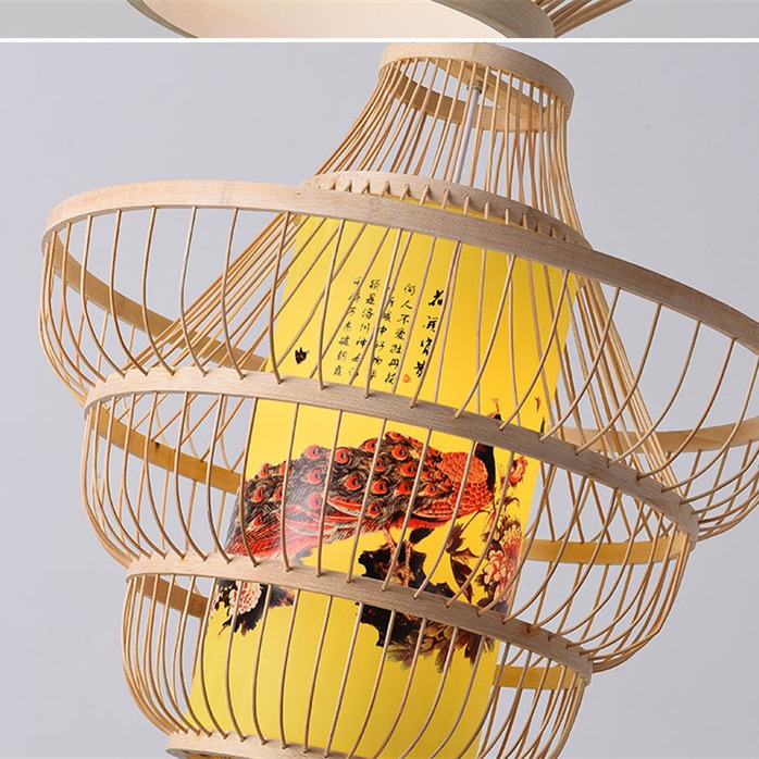 Lámpara de bambú artística de bambú, estilo chino, simple, pastoral, restaurante, hotel, B & B, dormitorio, balcón, linterna japonesa, lámparas creativas