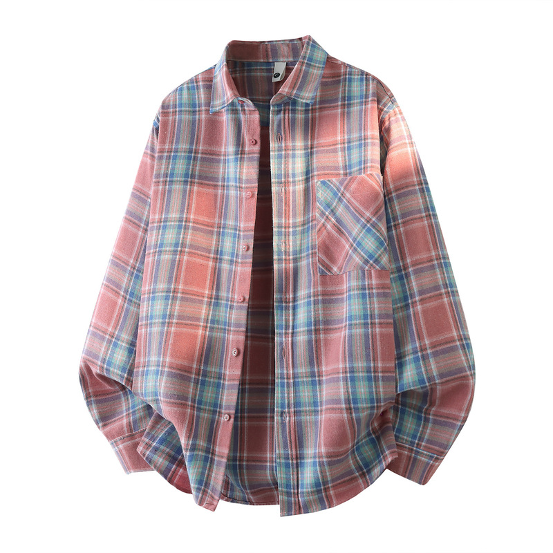 Professional Three-Dimensional Pattern Lazy Style Shirt Men's Loose Japanese-Style Plaid Drop-Shoulder Rainbow Shirt in Stock Professional Three-Dimensional Pattern Lazy Style Shirt Men's Loose Japanese-Style Plaid Drop-Shoulder Rainbow Shirt in Stock