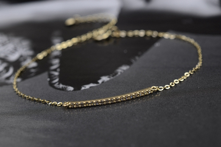 Nuovo bracciale in argento sterling placcato oro con fila di zirconi, design semplice, raffinato e ultra sottile e brillante._voghion.com