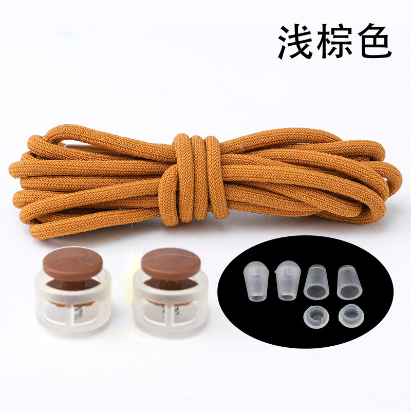 연한 갈색 탄성 신발끈 한 쌍 + 스프링 버클 2개 + 걸이시계 4개