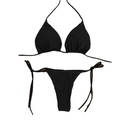 Export European and American bikini swimwear pure color export three-point sexy swimsuit women's one-piece adjustable tie 