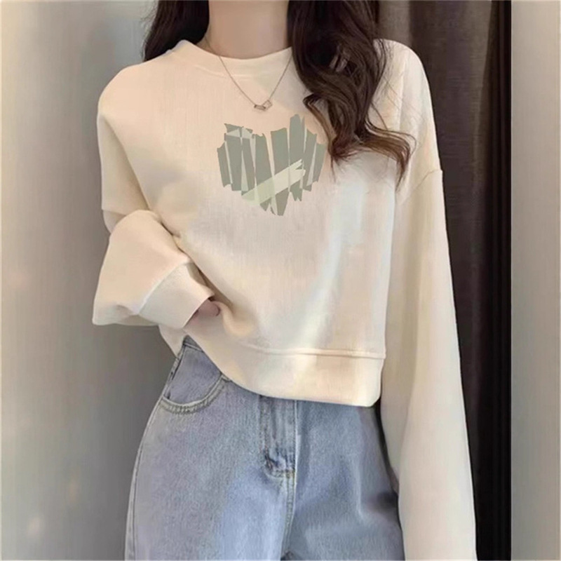 Design Niche Round Neck Short Sweatshirt for Women 2025 Spring and Winter New Loose High Waist Small Velvet Top Trendy