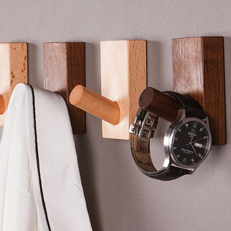Wooden clothes hook solid wood hanging clothes hook bathroom towel rack creative door hook non-perforated clothes hook