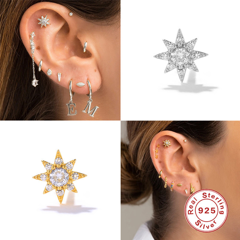 Mode Solide Couleur Argent Sterling Placage Incrustation Zircon Oreille Goujons 1 Pièce display picture 3