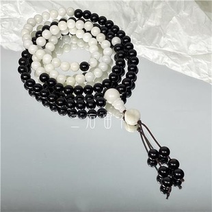 Tanmu Original White Bodhi Black Sandalwood Buddha Beads Bracelet 108 Sandalwood Multi-Circle 8mm Rosary Beads for Men and Women National Trend