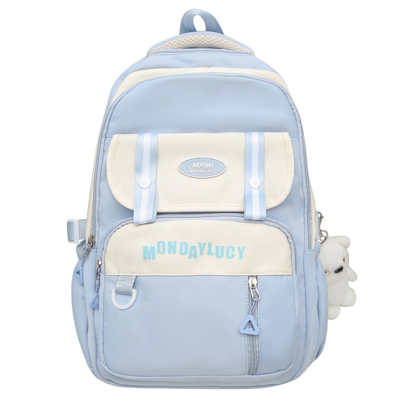 2024 nueva mochila escolar de gran capacidad de color de contraste impermeable para estudiantes universitarios de secundaria y preparatoria