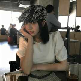日系复古花朵刺绣前进帽女显脸小百搭贝雷帽画家帽夏季小头围帽子