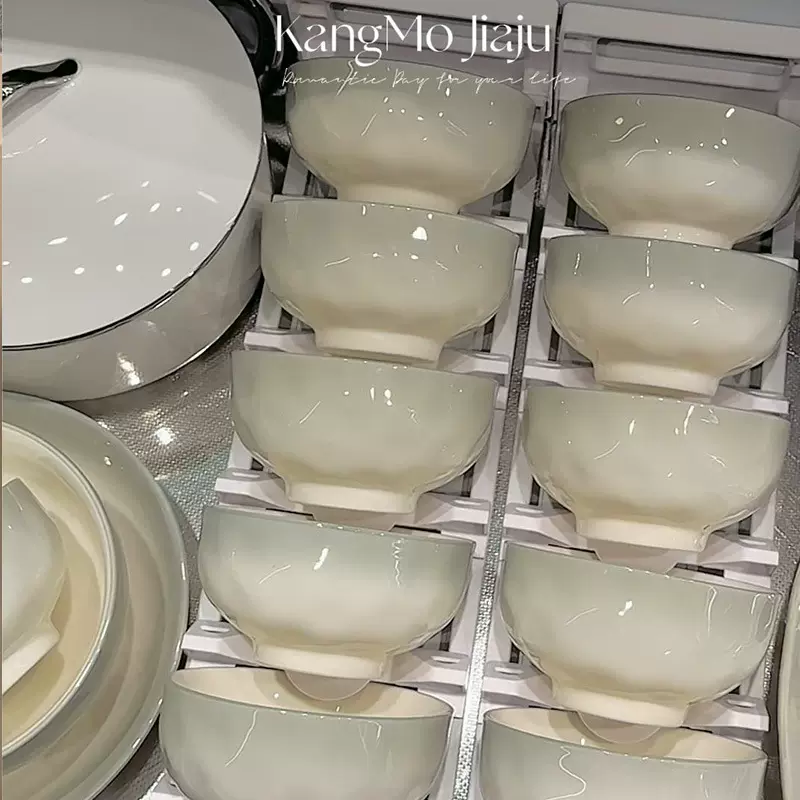 高温釉下彩菜盘饭碗全套简约陶瓷碗盘筷碗碟套装家用加厚家用餐具