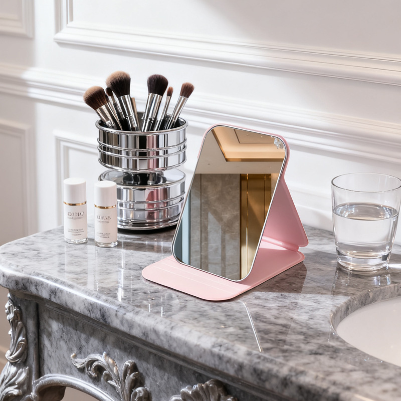 Espejo plegable pequeño espejo de cuero PU dormitorio estudiantil de belleza de escritorio portátil hogar dormitorio de escritorio espejo de maquillaje