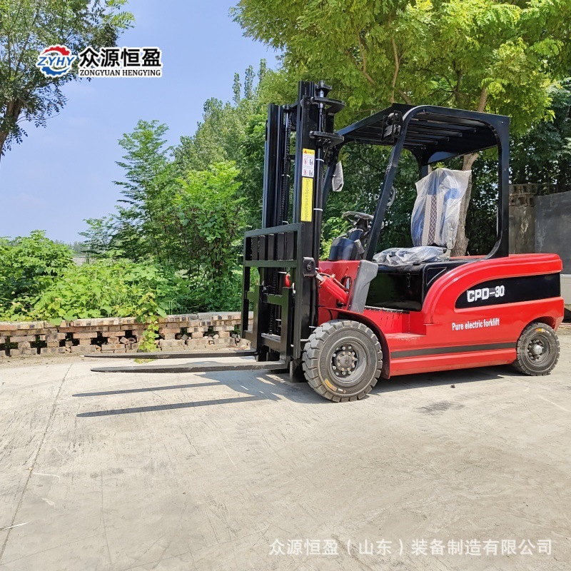 3吨四轮座驾式电动叉车 众源3T电动升高装卸车电动液压升降搬运车