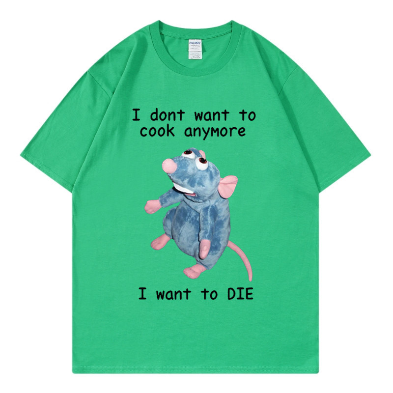 T-shirt en pur coton marque de mode sport nouveaux hommes ample col rond imprimé souris je ne veux pas cuisiner à nouveau T-shirt_voghion.com