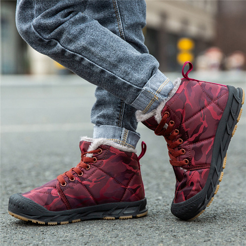 Cross-border new winter medium and large children's cotton shoes plus velvet and thickened large cotton snow boots outdoor warm and non-slip large children's cotton shoes