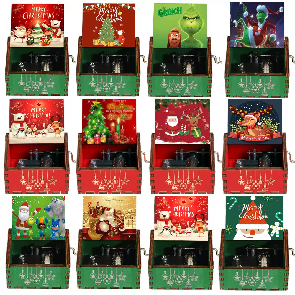 圣诞快乐音乐盒手摇木质音乐盒迷你八音盒摆件创意复古生日小礼物