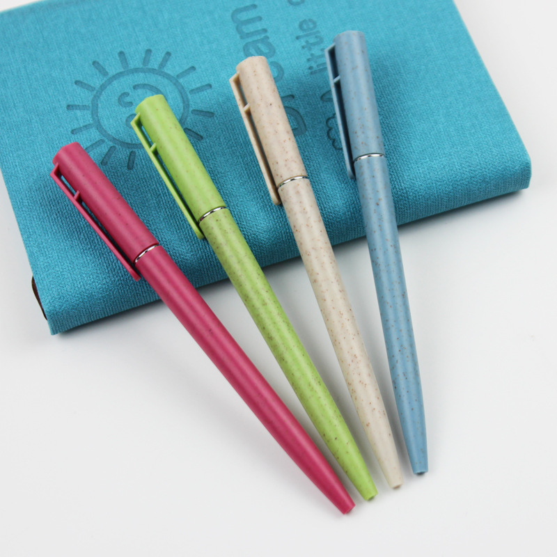 Paja de trigo protección ambiental bolígrafo personalizado logotipo publicidad pluma giratoria aceite negro PEN material degradable PEN regalo