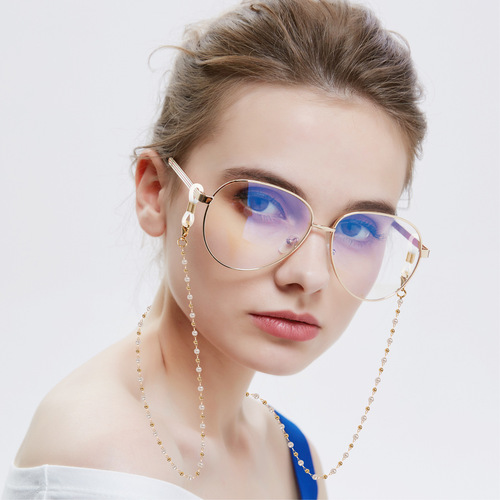 Versatile hanging neck glasses chain anti-lost lanyard chain retro pearl crystal beaded necklace temperament chain thick electroplating