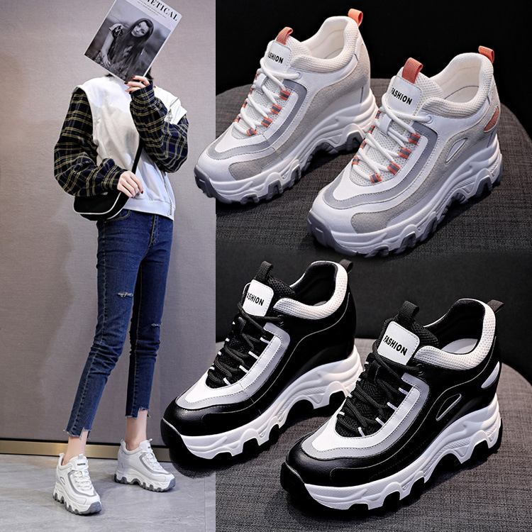 2025 Spring, Autumn and Winter Women's Shoes New Wedge Heel Thick-Soled Platform Dad Shoes Small People's Inner Heightening Casual Sports Shoes
