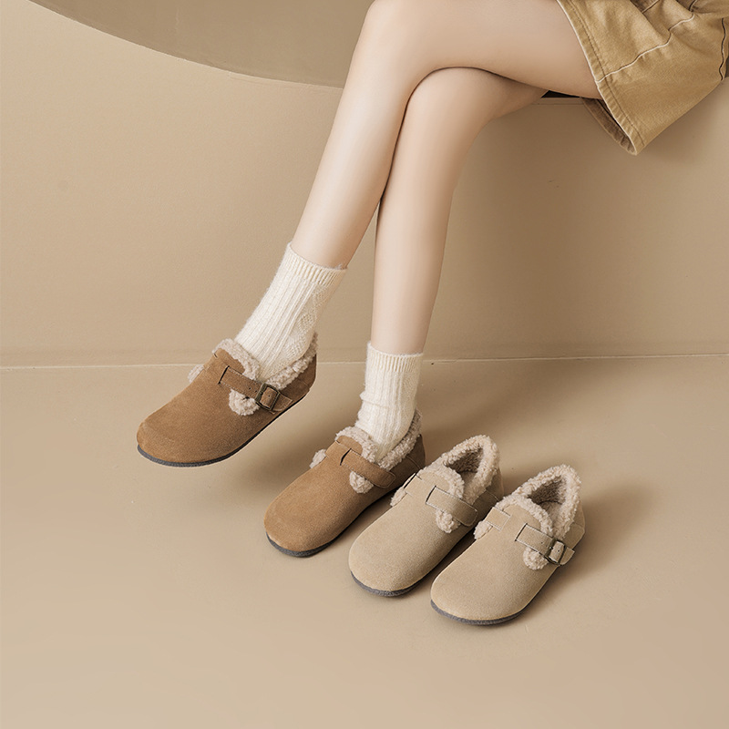 Zapatos Birkenstock Augu Shiden con Forro Polar para Mujer, Invierno 2025, Nuevos Zapatos Planos de Algodón para Nieve, para Uso en Exteriores con Peluche