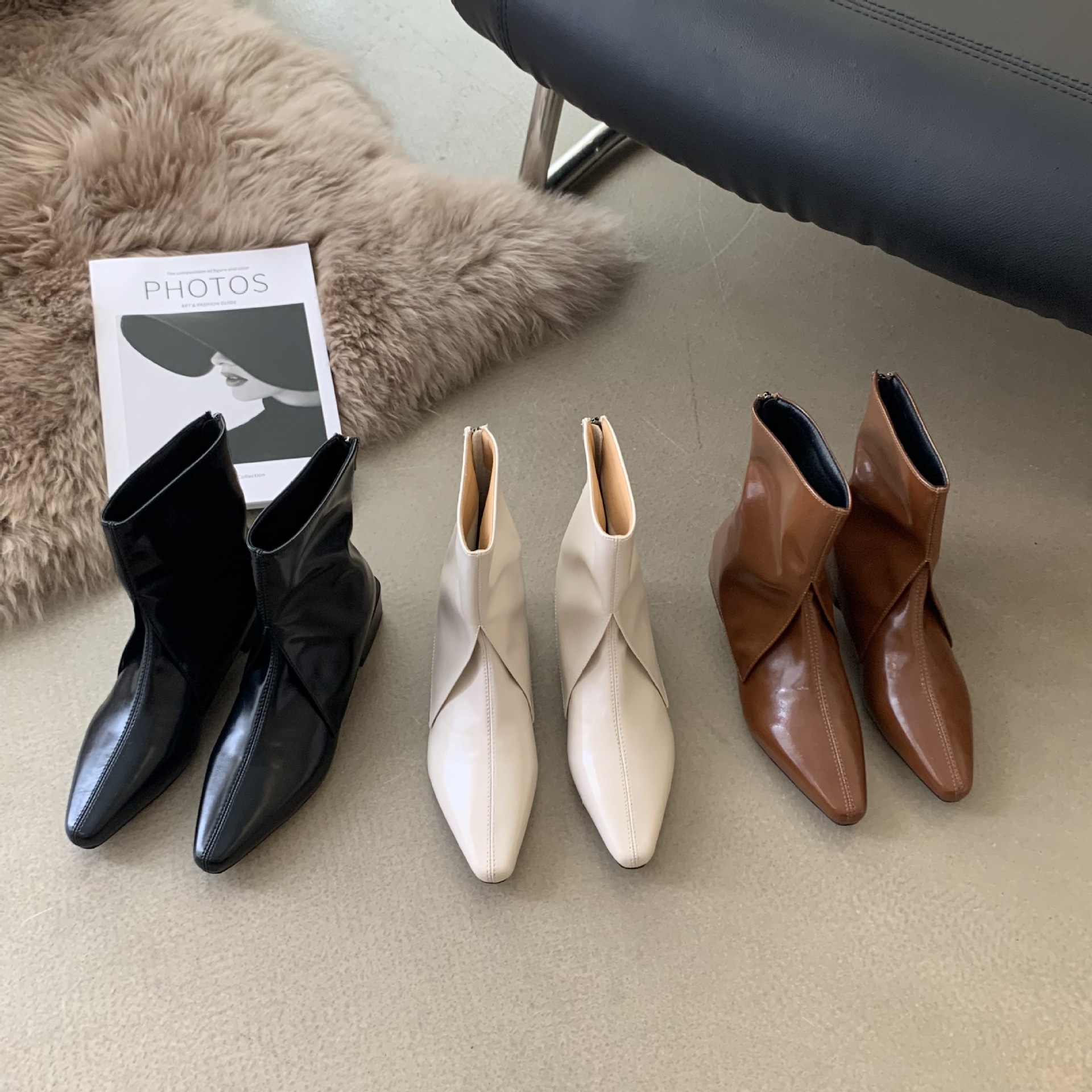 2023 autumn and winter New British chunky heel thin pointed low-top fashion Martin Short boots pants Chelsea women's boots