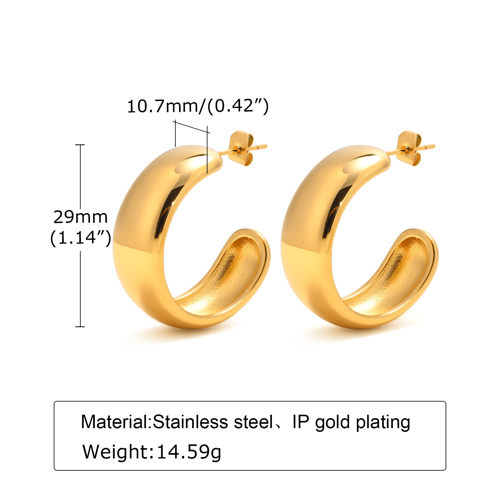 1 Pair Simple Style C Shape Plating Stainless Steel Ear Studs display picture 1