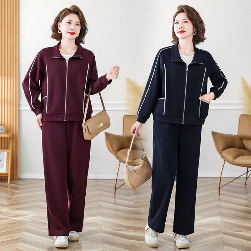 Mom's Sports Suit, Loose-Fitting Sportswear for Middle-Aged and Elderly Women, Loose Two-Piece Set, Western-Style Mother-In-Law Clothes, Grandma Clothes