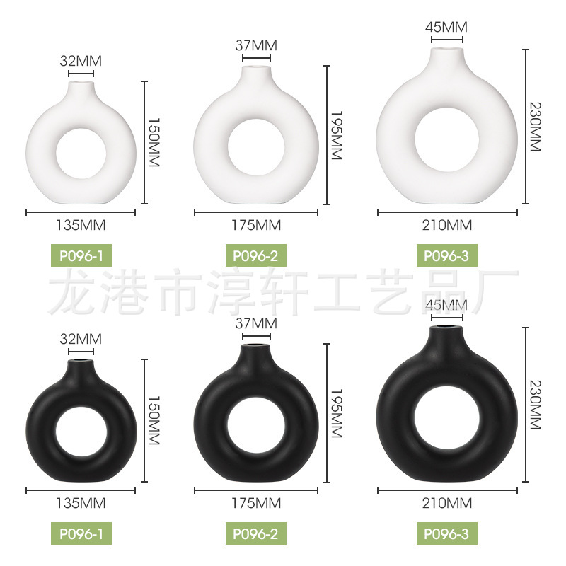 Nuevo jarrón de plástico estilo chino, botella decorativa de imitación cerámica, reloj colgante, maceta para una sola planta, adorno artificial en forma de donut, decoración del hogar personalizada.