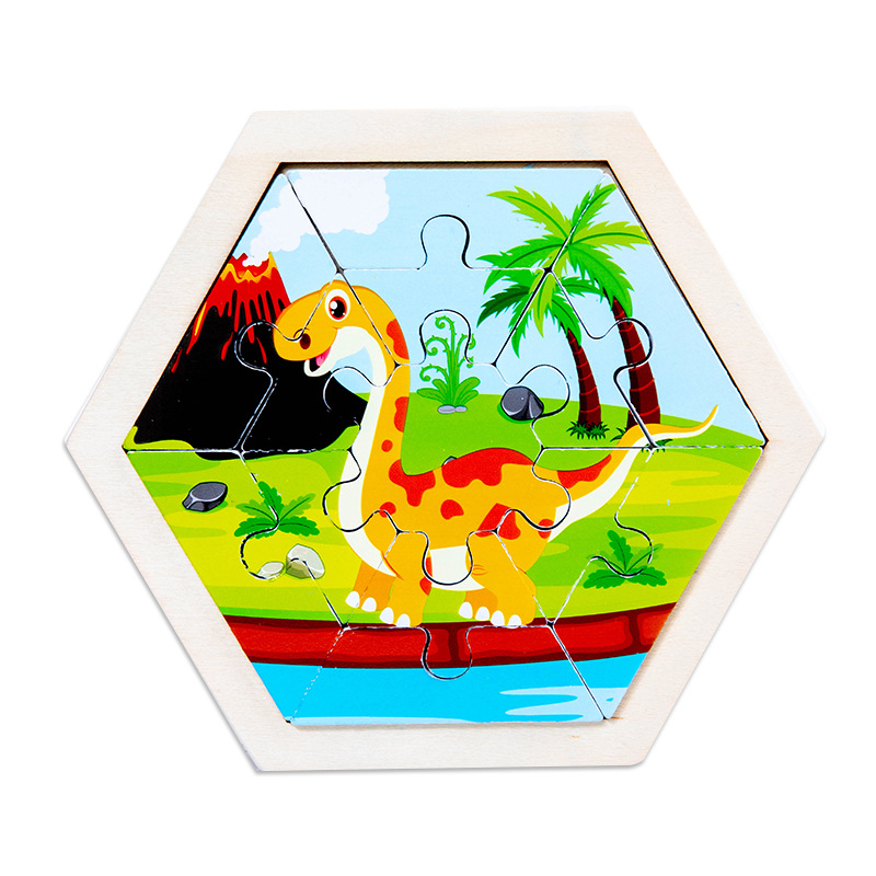 Rompecabezas de animales de dibujos animados tridimensional creativo para niños hexagonales rompecabezas de Educación Temprana de Madera Juguetes cognitivos de tráfico de frutas y verduras